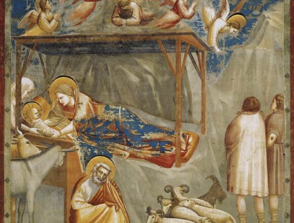 Giotto e Piero della Francesca sullo sfondo della capanna di Betlemme
